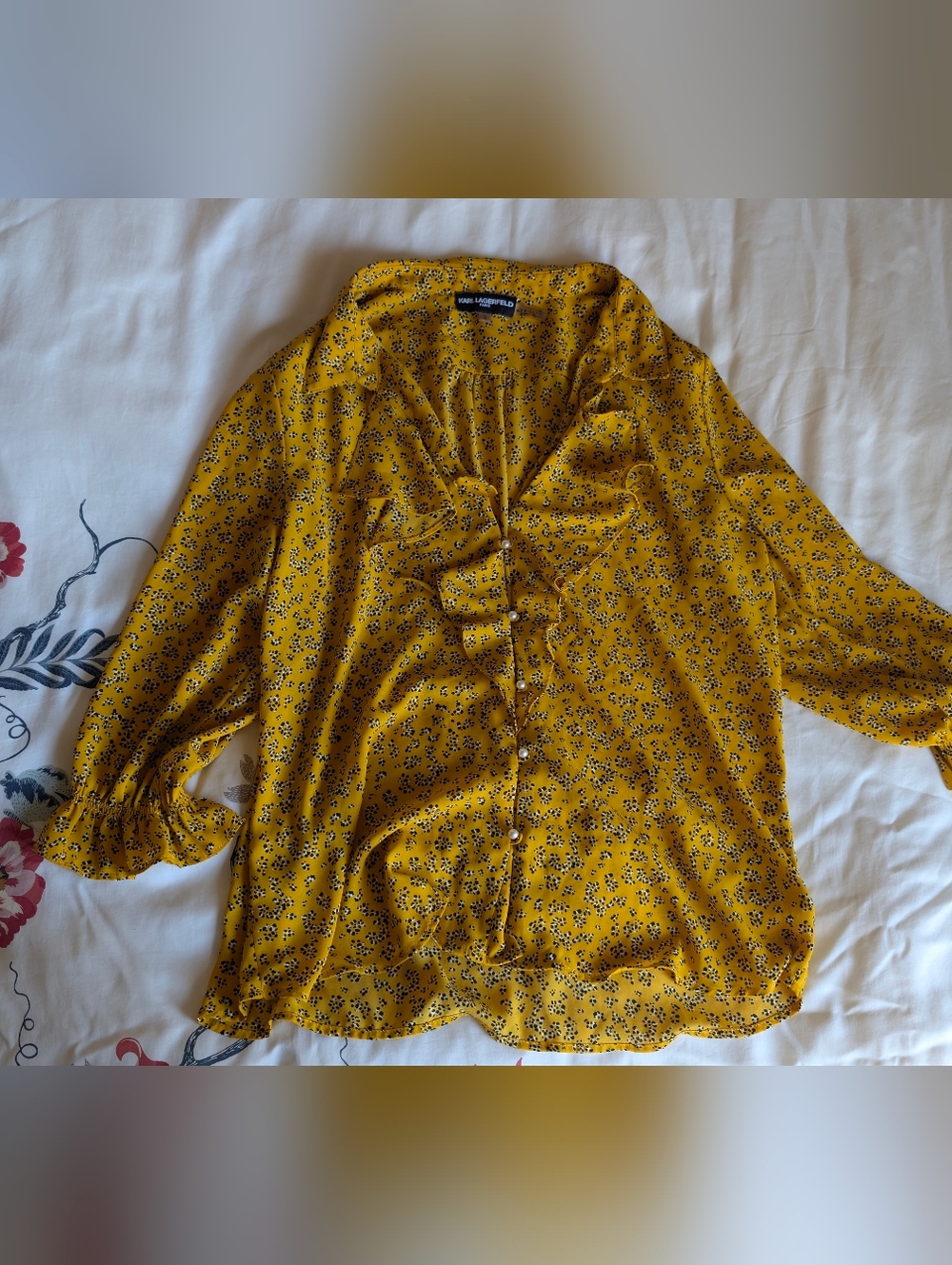 Karl Lagerfeld Mustard Yellow Floral Button-Front Blouse